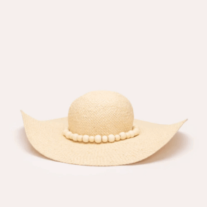 CHAPÉU DE PALHA COM CORDÃO E BOLINHAS DE MADEIRA